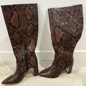 Steve Madden Brown Snake Print Block Heeled Boots
